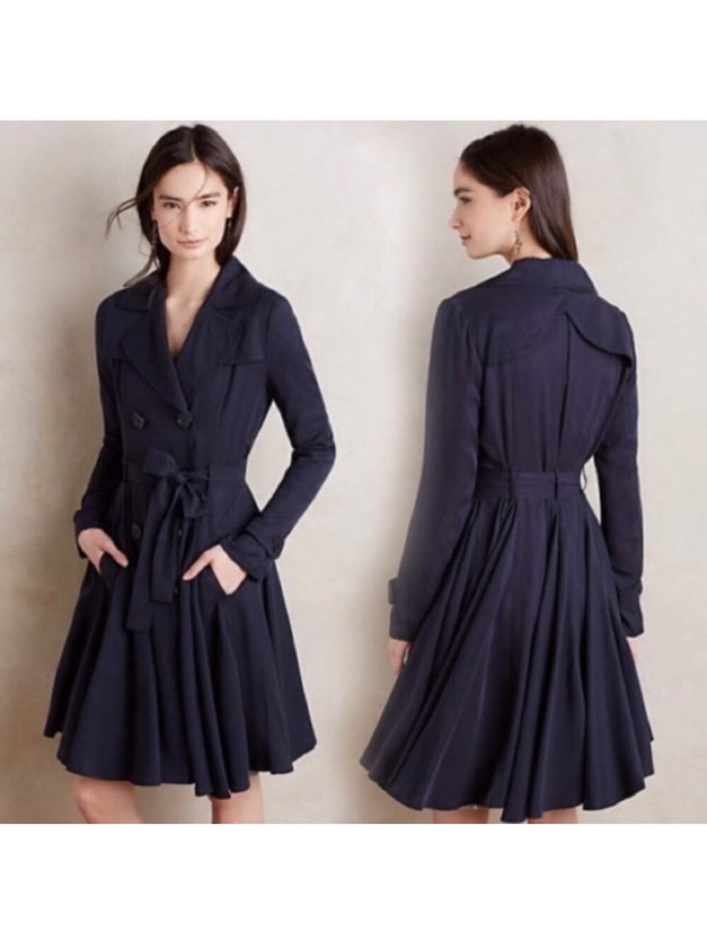 Anthropologie dRA Navy Blue Fayette Trench Coat